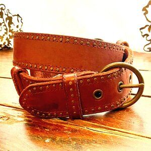 Abercrombie Fitch Brown Leather Heavy Studded Belt Vintage Boho Y2K 37" Long S